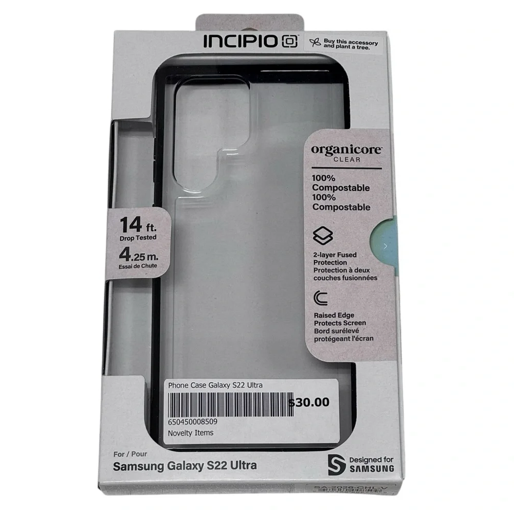 Samsung Galaxy S22 Ultra Incipio Clear Phone Case with Black Trim.